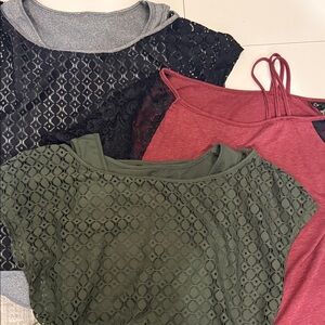 3 Tops Bundle! Classy Lace Women Tops - Black, Red, Green.